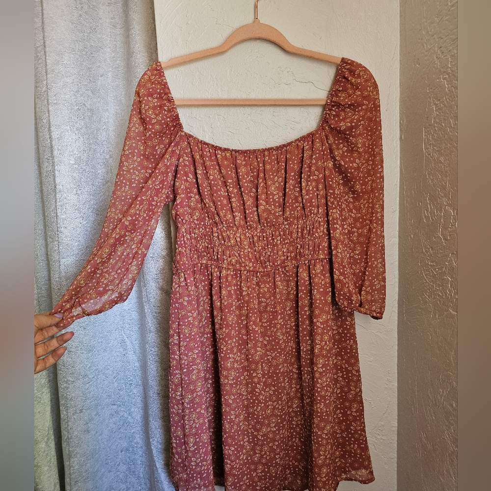 Pretty floral summer dress, sheer sleeves, pink and yellow, layered, size XL